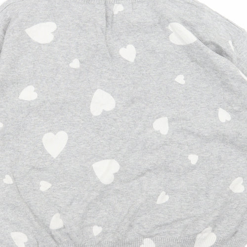 Marks and Spencer Womens Grey Crew Neck Geometric Cotton Pullover Jumper Size S