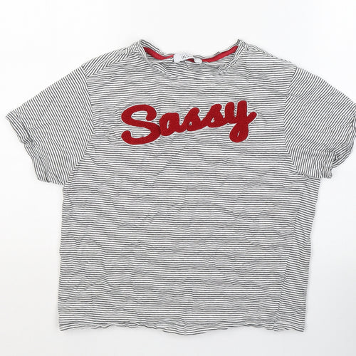 New Look Girls White Striped Cotton Basic T-Shirt Size M Round Neck Pullover - Sassy
