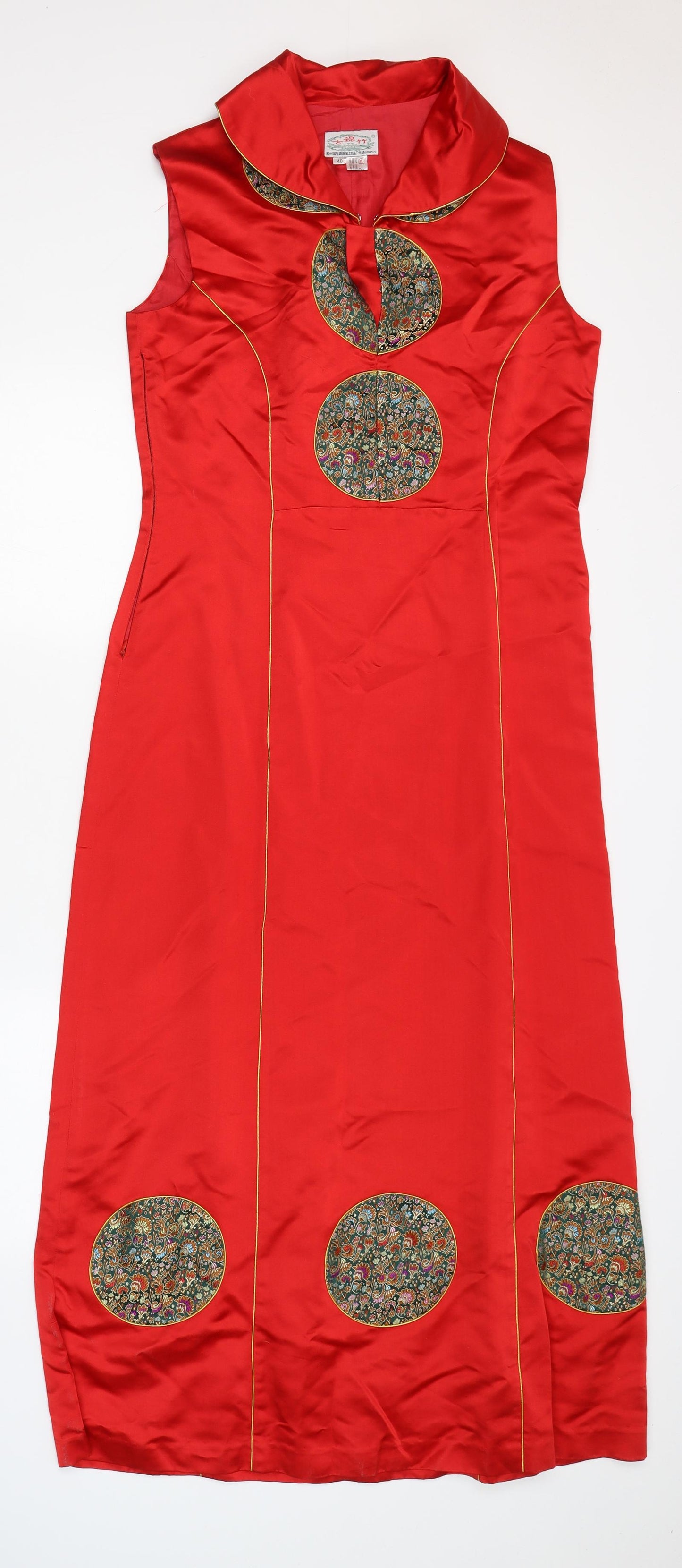 Sunjoul Womens Red  Silk Pencil Dress  Size 12  Collared Zip - Kimono