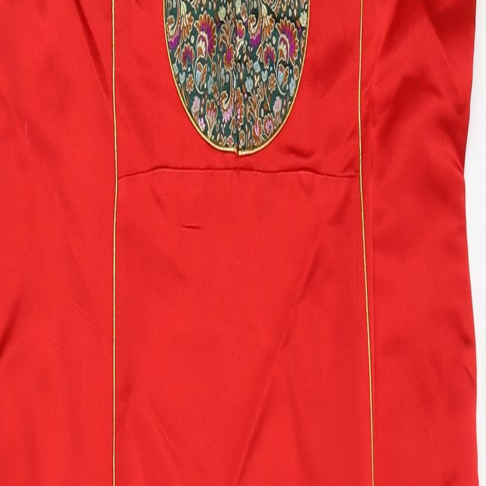 Sunjoul Womens Red  Silk Pencil Dress  Size 12  Collared Zip - Kimono