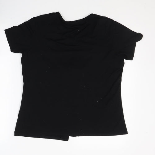 JUST ELEGANCE Womens Black Geometric Viscose Basic T-Shirt Size 14 Round Neck