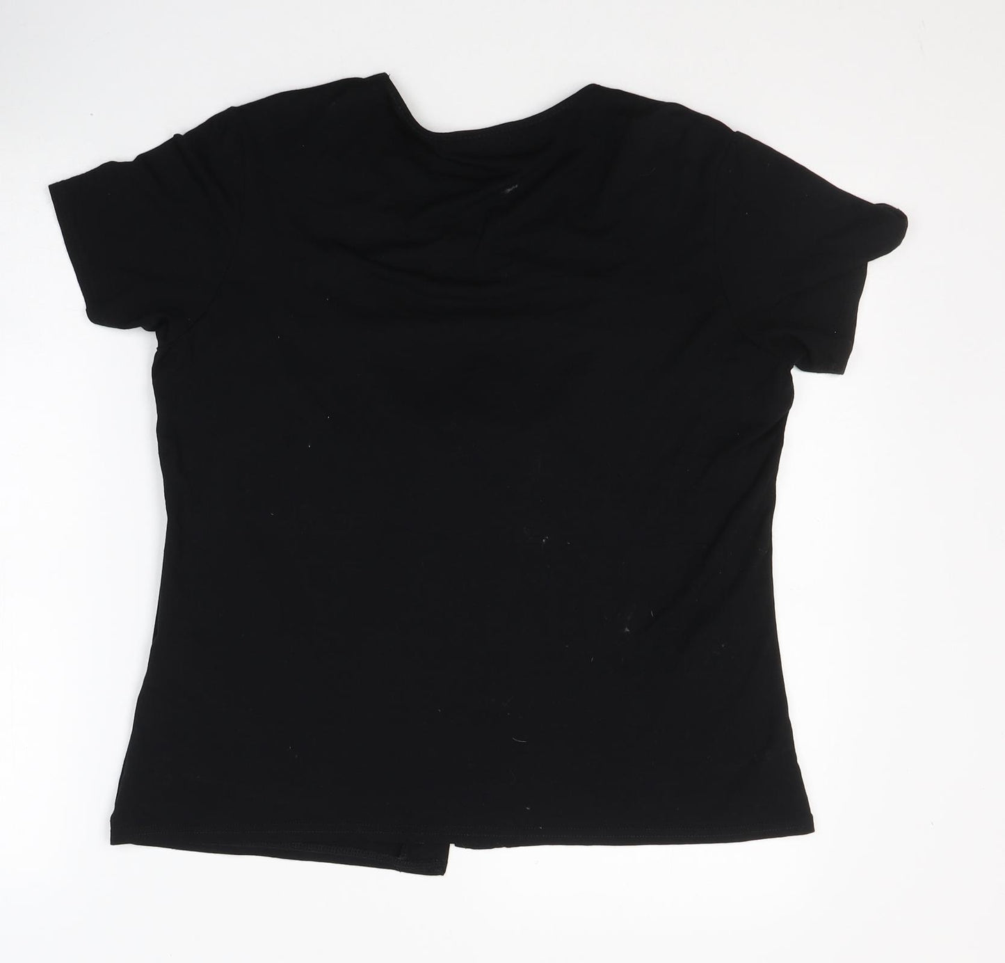 JUST ELEGANCE Womens Black Geometric Viscose Basic T-Shirt Size 14 Round Neck