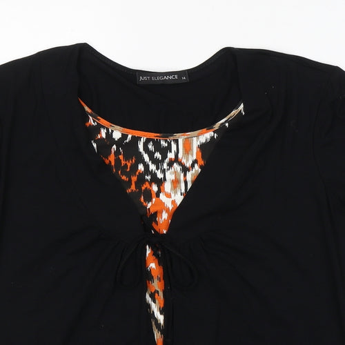 JUST ELEGANCE Womens Black Geometric Viscose Basic T-Shirt Size 14 Round Neck