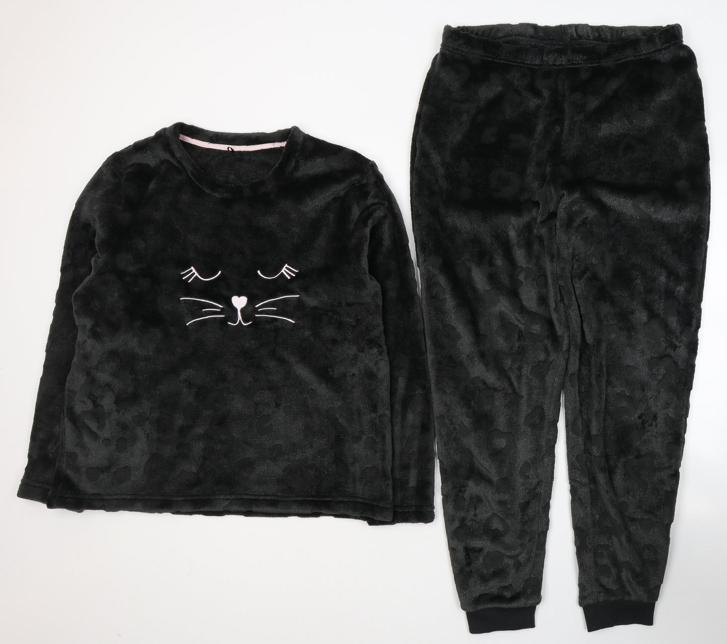 George Womens Black Animal Print Polyester Capri Pyjama Set Size 12   - Kitty Cat