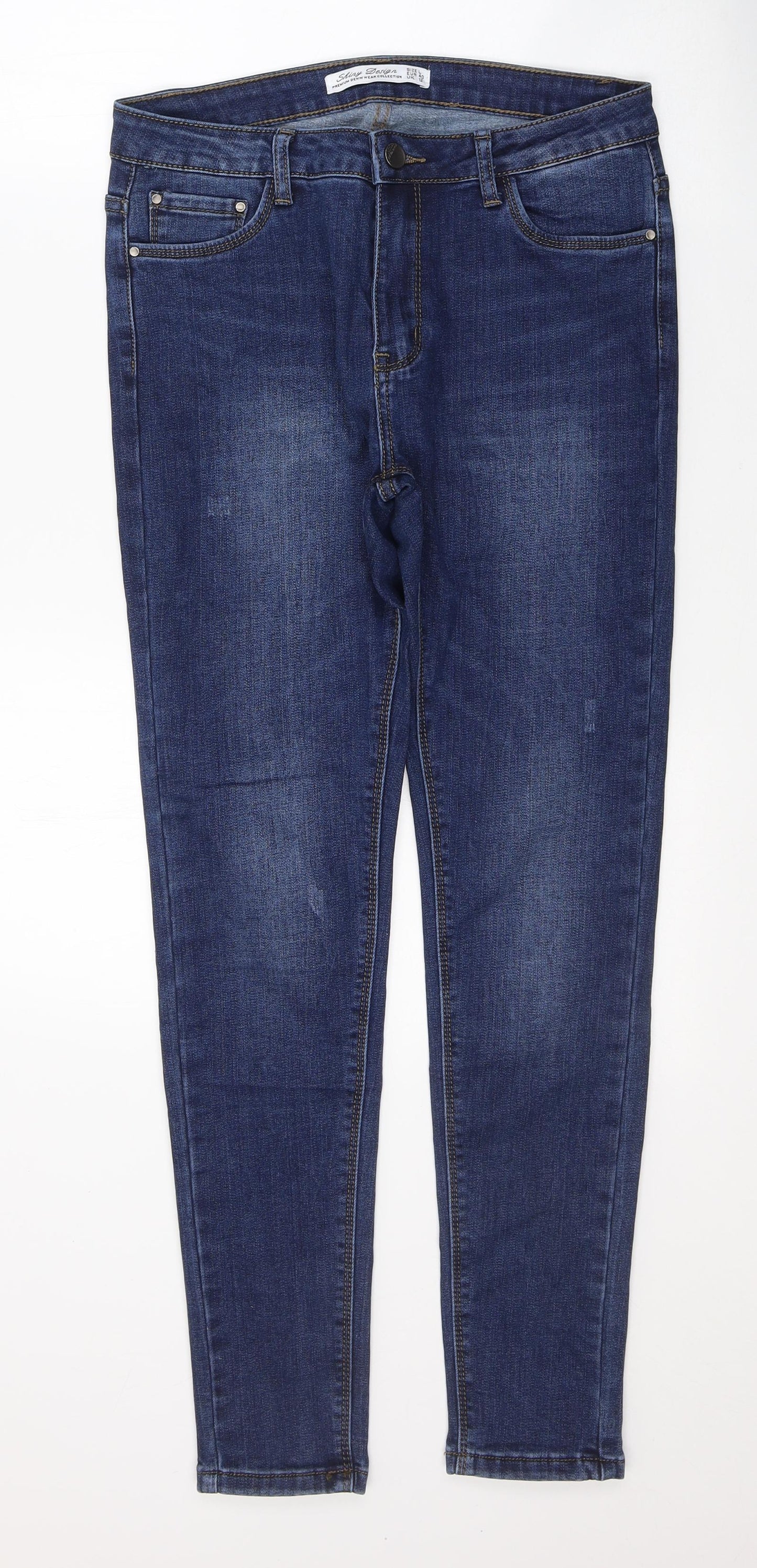 Shirly Design Womens Blue  Cotton Skinny Jeans Size 12 L29 in Regular Button