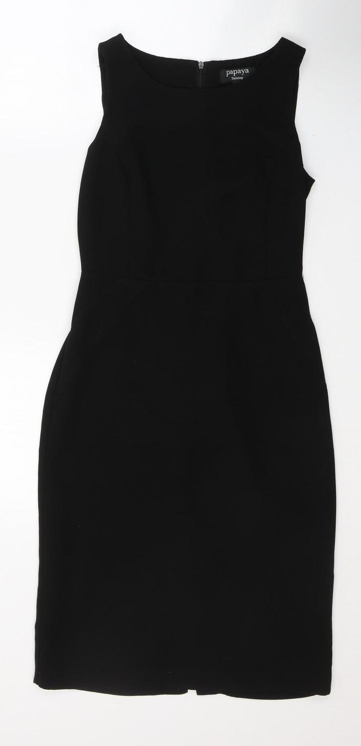 Papaya Womens Black Polyester Pencil Dress Size 8 Round Neck Zip