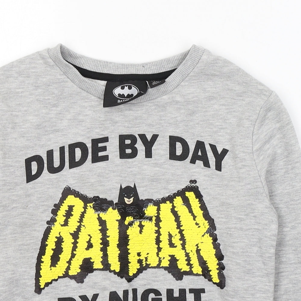 Batman Boys Grey  Cotton Pullover Casual Size 4-5 Years Round Neck Pullover - Dude by Day Batman by Night