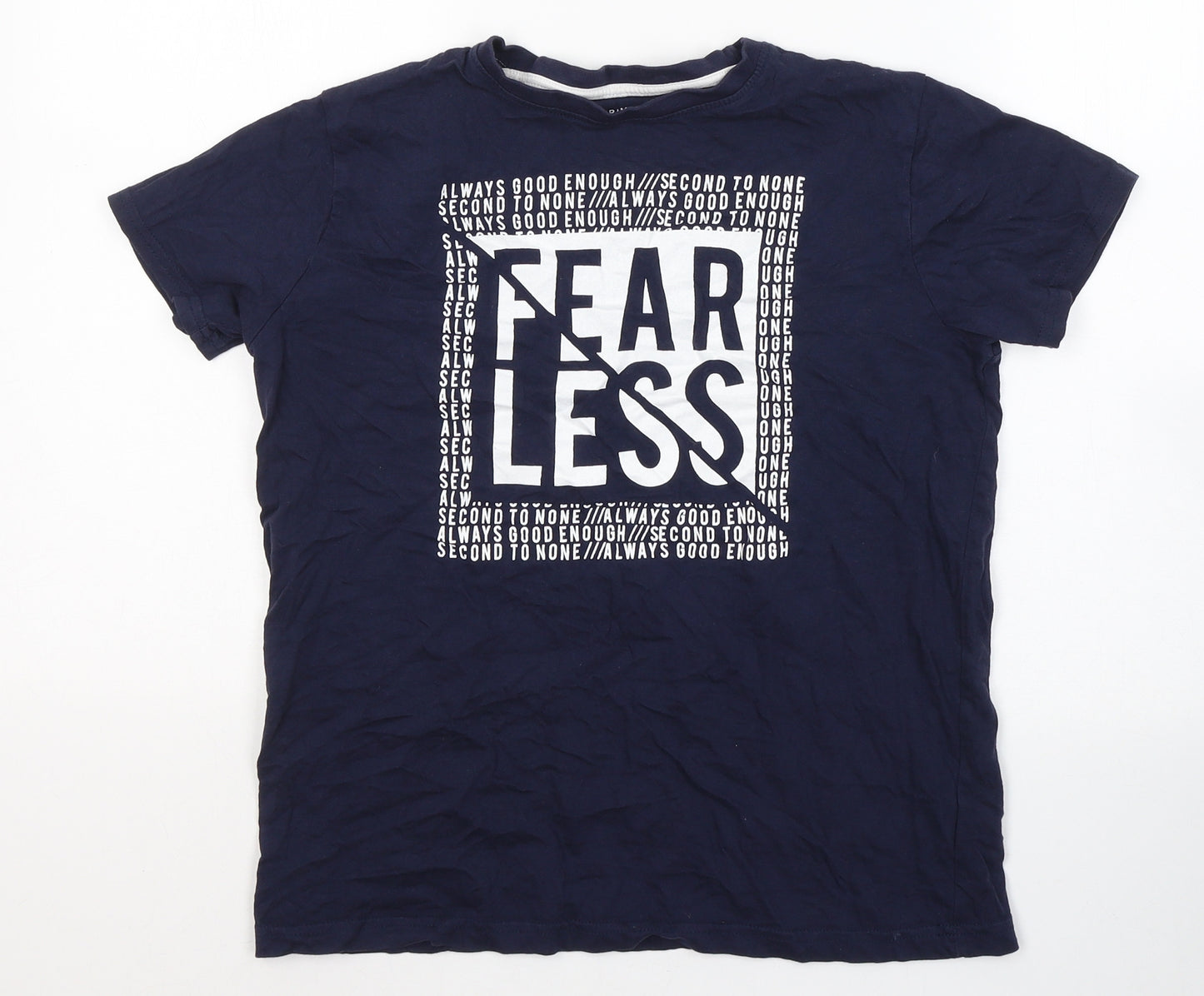 Primark Boys Blue  Cotton Basic T-Shirt Size 12-13 Years Round Neck Pullover - Fearless