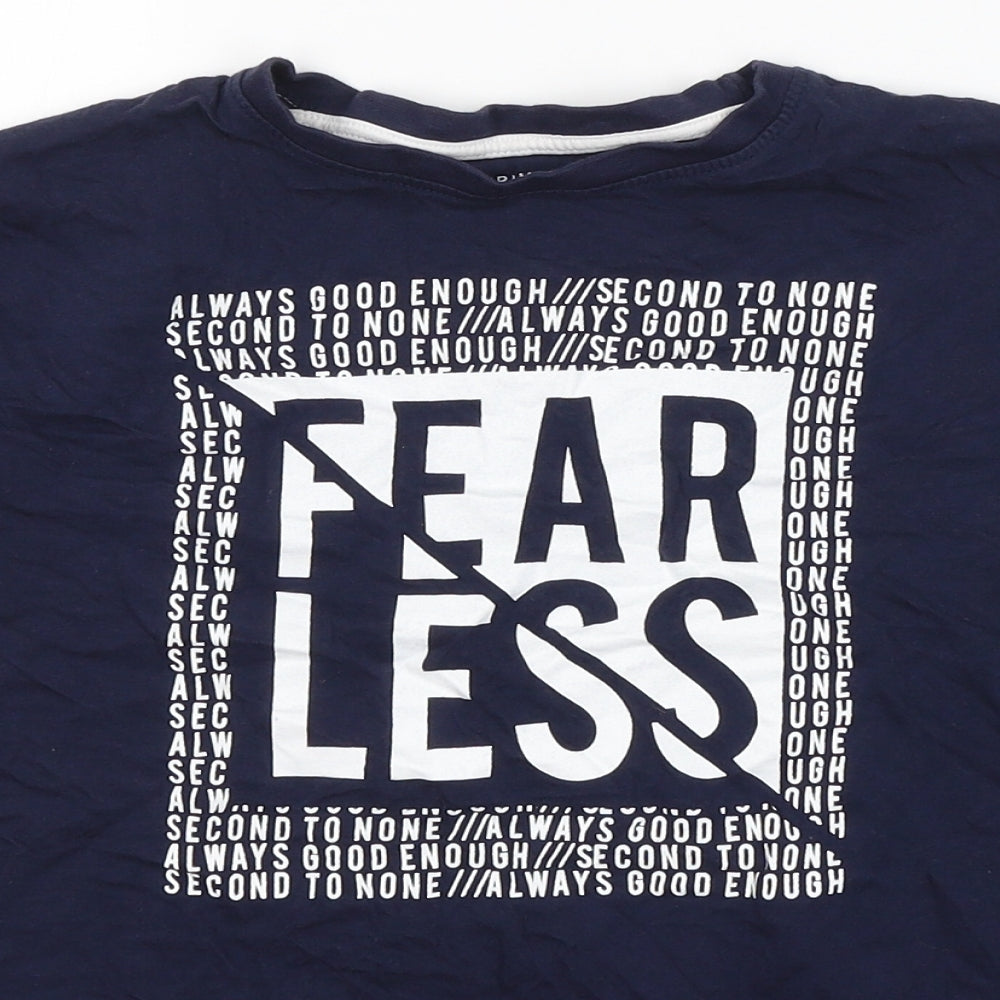 Primark Boys Blue  Cotton Basic T-Shirt Size 12-13 Years Round Neck Pullover - Fearless