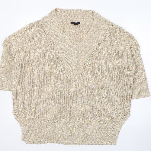 H&M Womens Beige V-Neck  Acrylic Pullover Jumper Size M