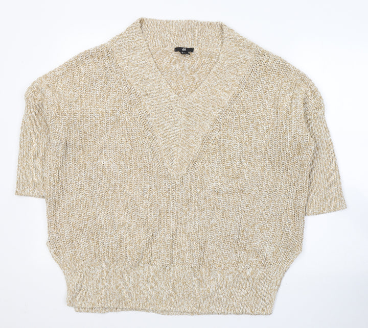 H&M Womens Beige V-Neck Acrylic Pullover Jumper Size M