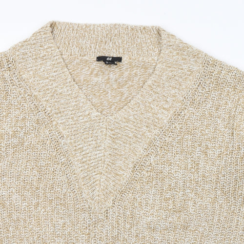 H&M Womens Beige V-Neck  Acrylic Pullover Jumper Size M
