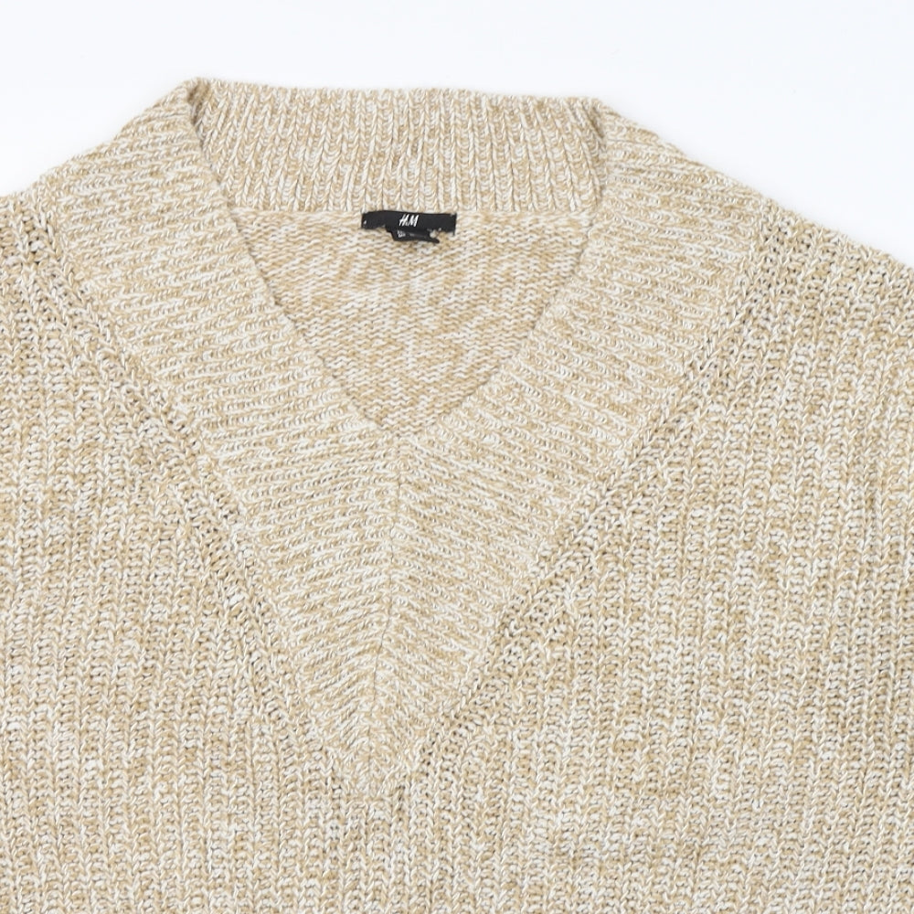 H&M Womens Beige V-Neck  Acrylic Pullover Jumper Size M