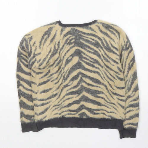 NEXT Girls Beige Round Neck Animal Print Nylon Pullover Jumper Size 8 Years  Pullover
