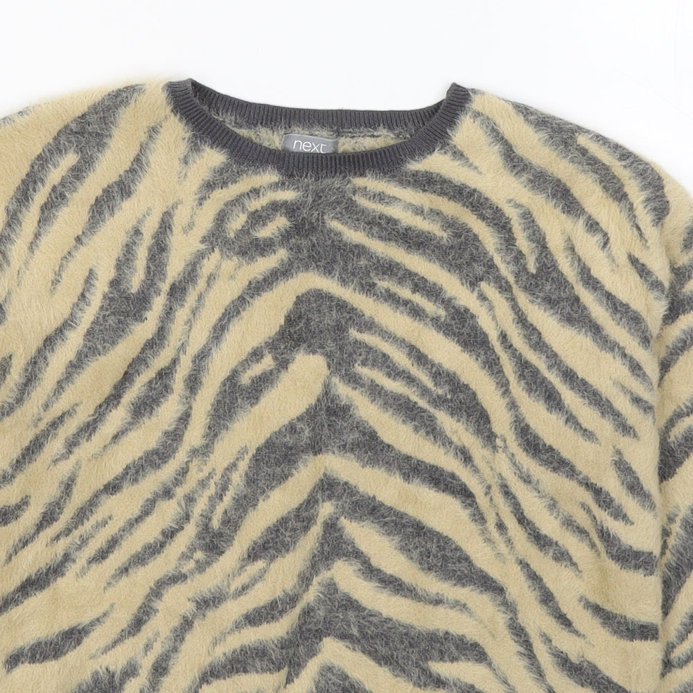 NEXT Girls Beige Round Neck Animal Print Nylon Pullover Jumper Size 8 Years  Pullover