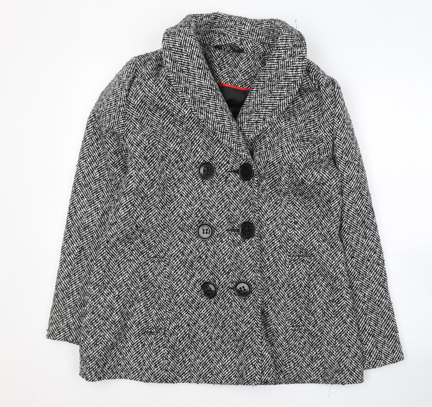 Classics Womens White Striped  Pea Coat Coat Size 12  Button