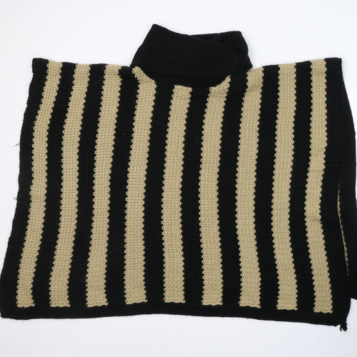 Pia Rossini Womens Black Roll Neck Striped Acrylic Cape Jumper One Size