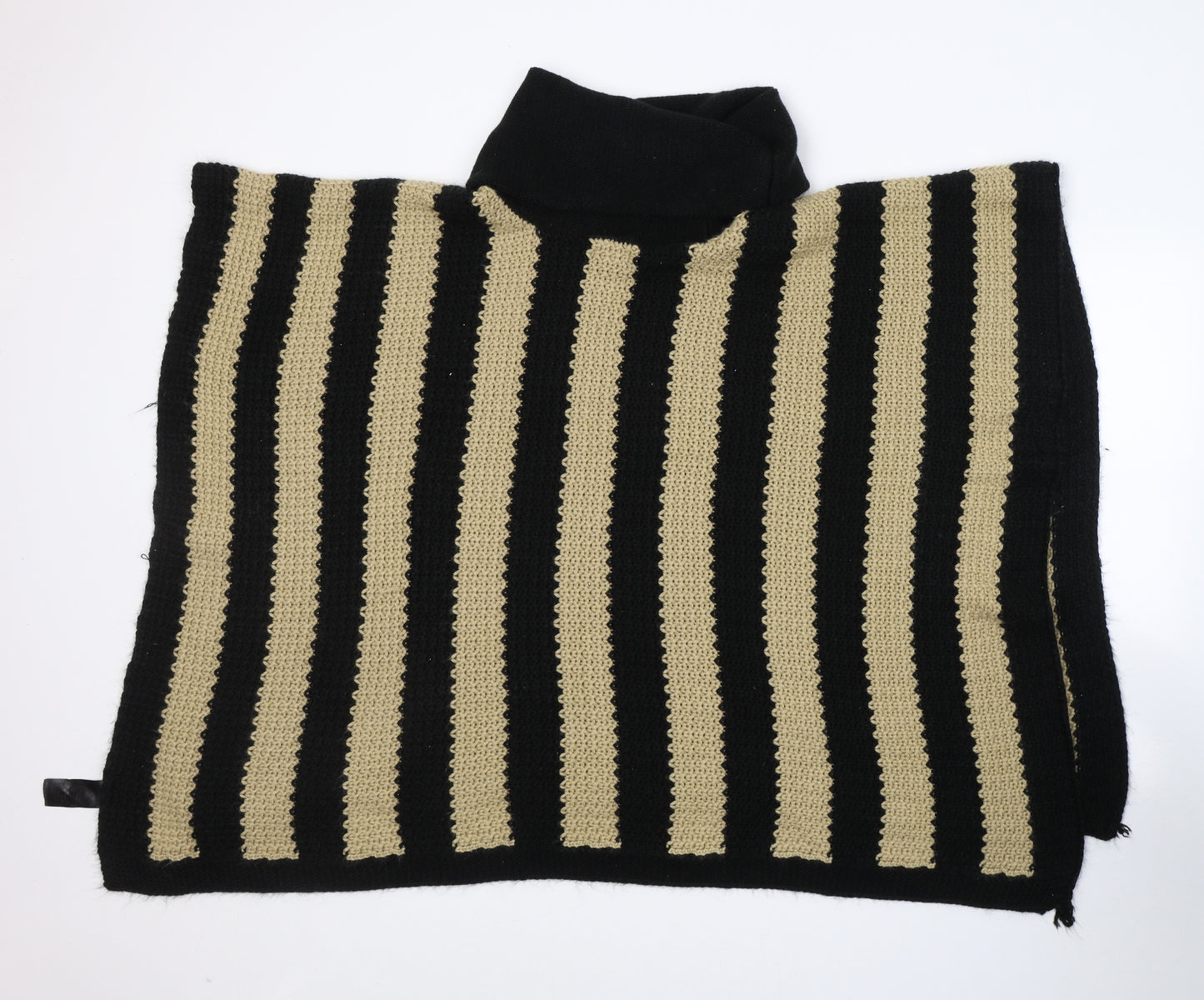 Pia Rossini Womens Black Roll Neck Striped Acrylic Cape Jumper One Size