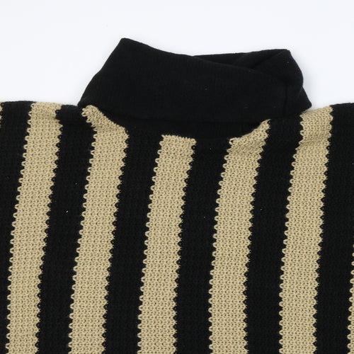 Pia Rossini Womens Black Roll Neck Striped Acrylic Cape Jumper One Size