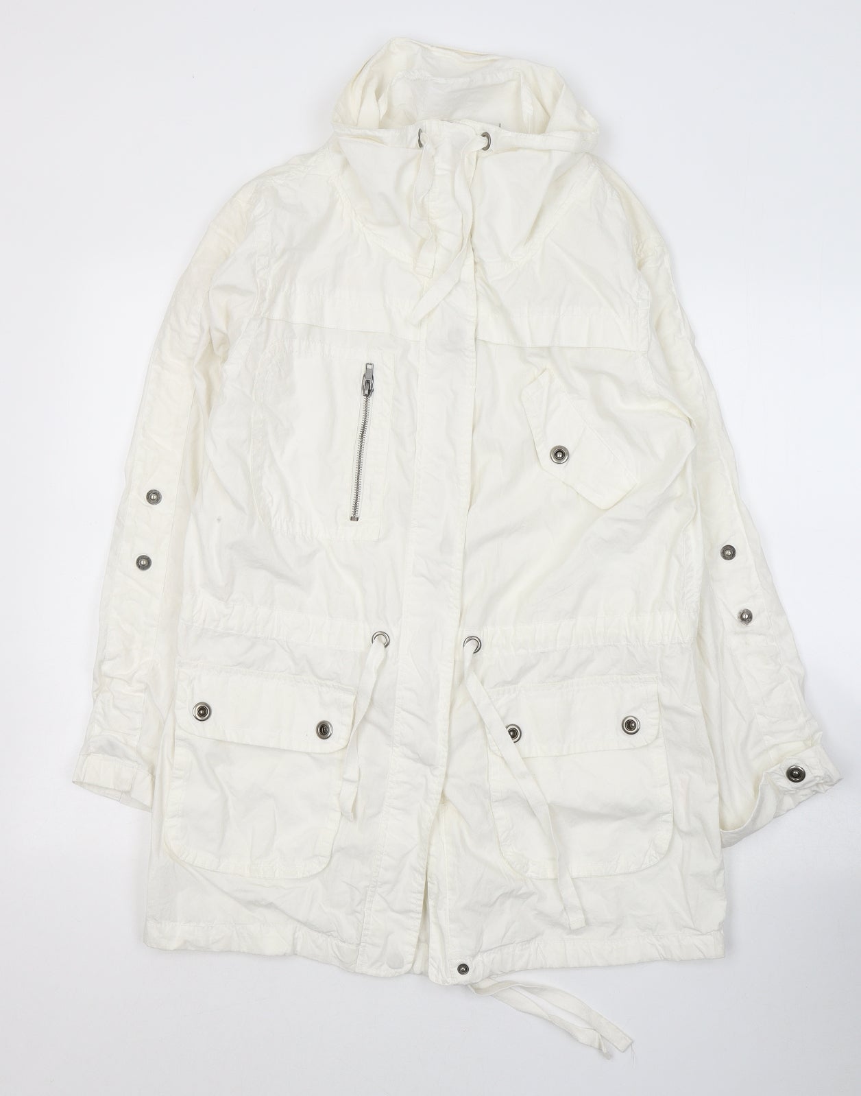 Denim & Co. Womens White   Trench Coat Coat Size 10  Zip