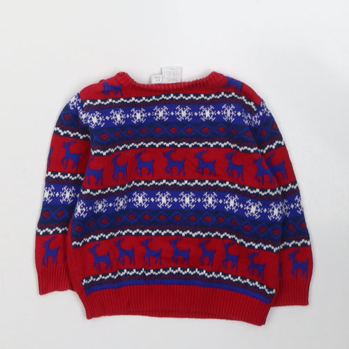 Mini Club Boys Red Geometric Acrylic Pullover Jumper Size 6-9 Months  Pullover - Christmas Jumper Reindeer