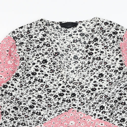 Wednesday's Girl Womens Pink Floral Polyester Basic Blouse Size S V-Neck
