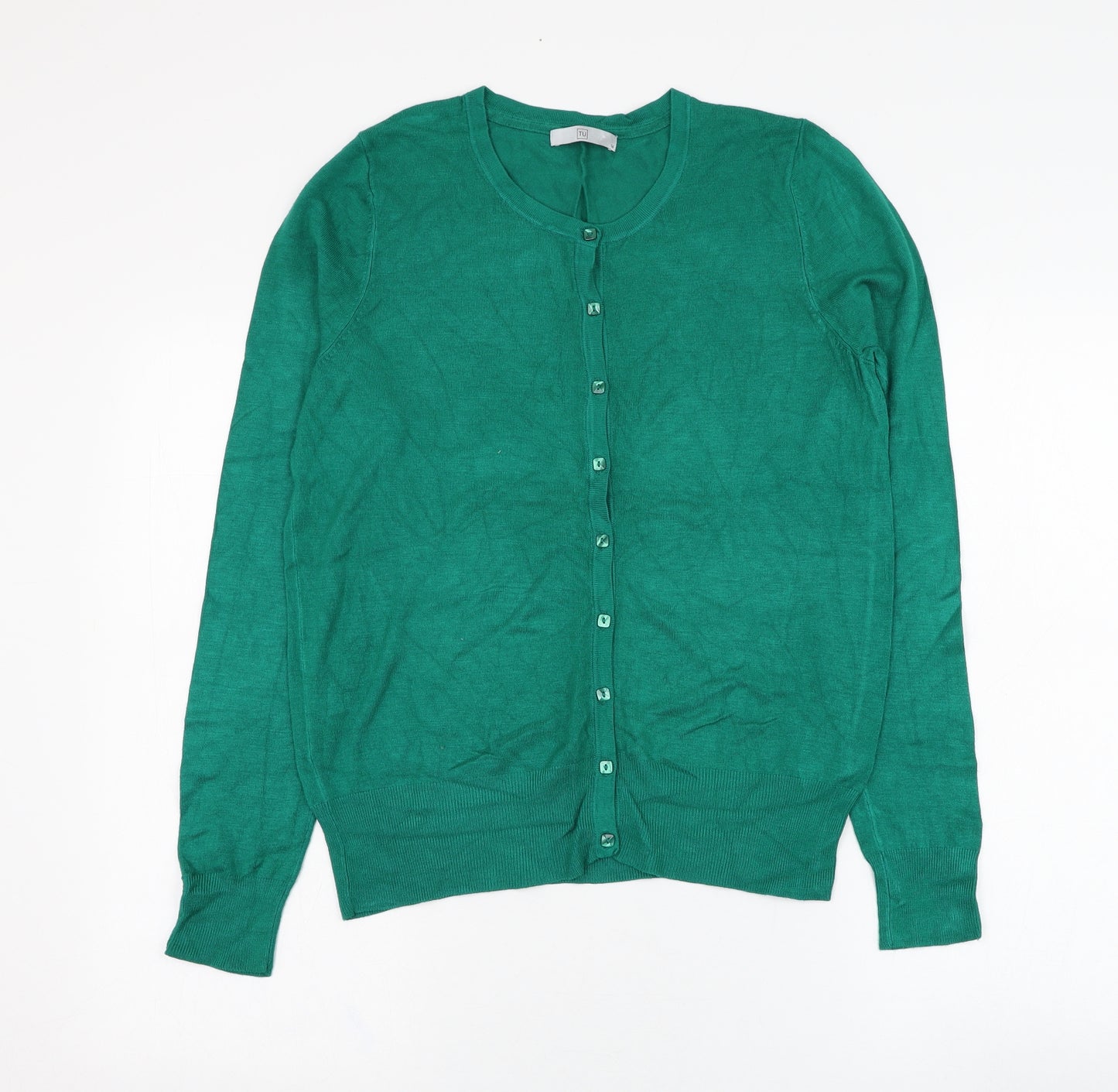 TU Womens Green Round Neck  Viscose Cardigan Jumper Size 14
