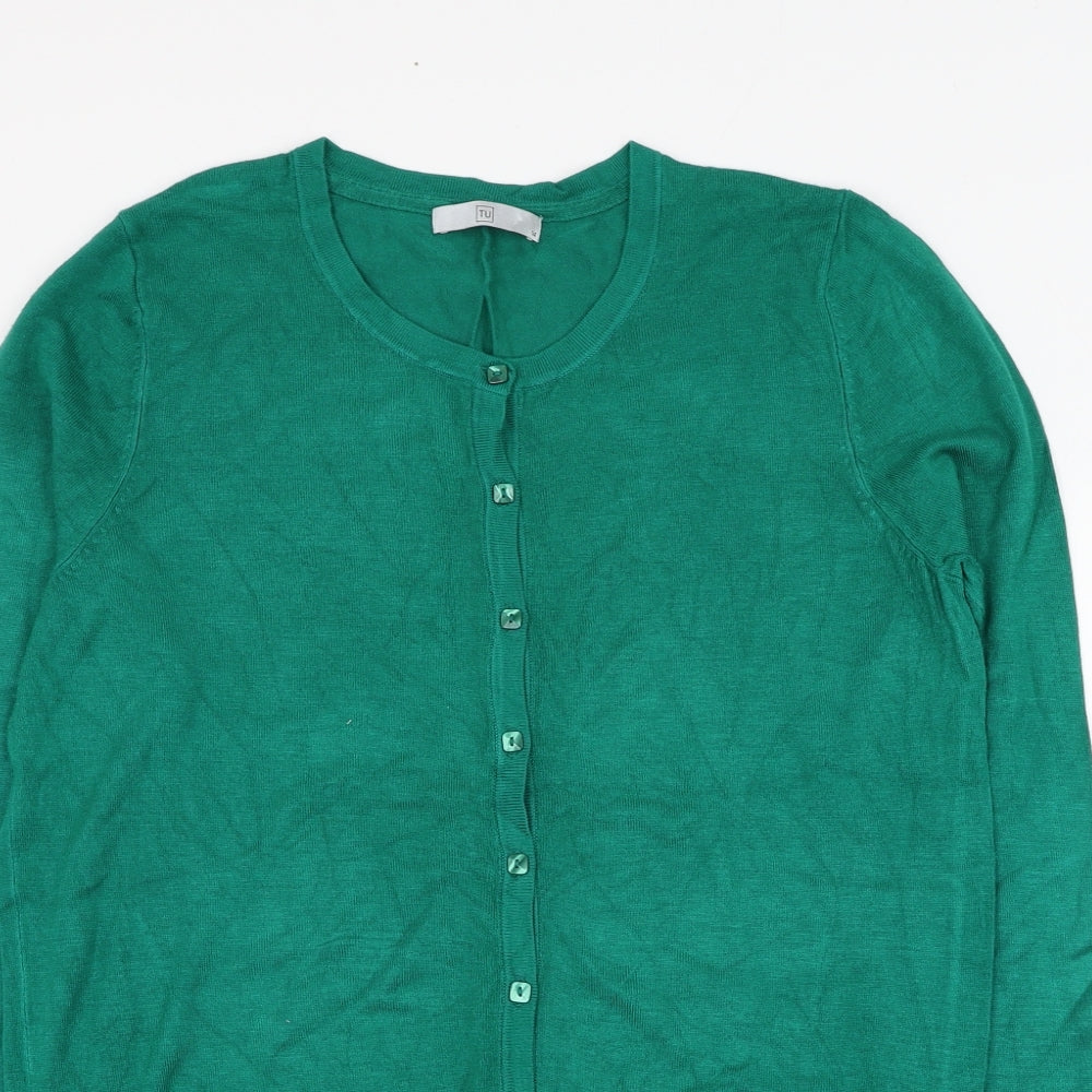 TU Womens Green Round Neck  Viscose Cardigan Jumper Size 14