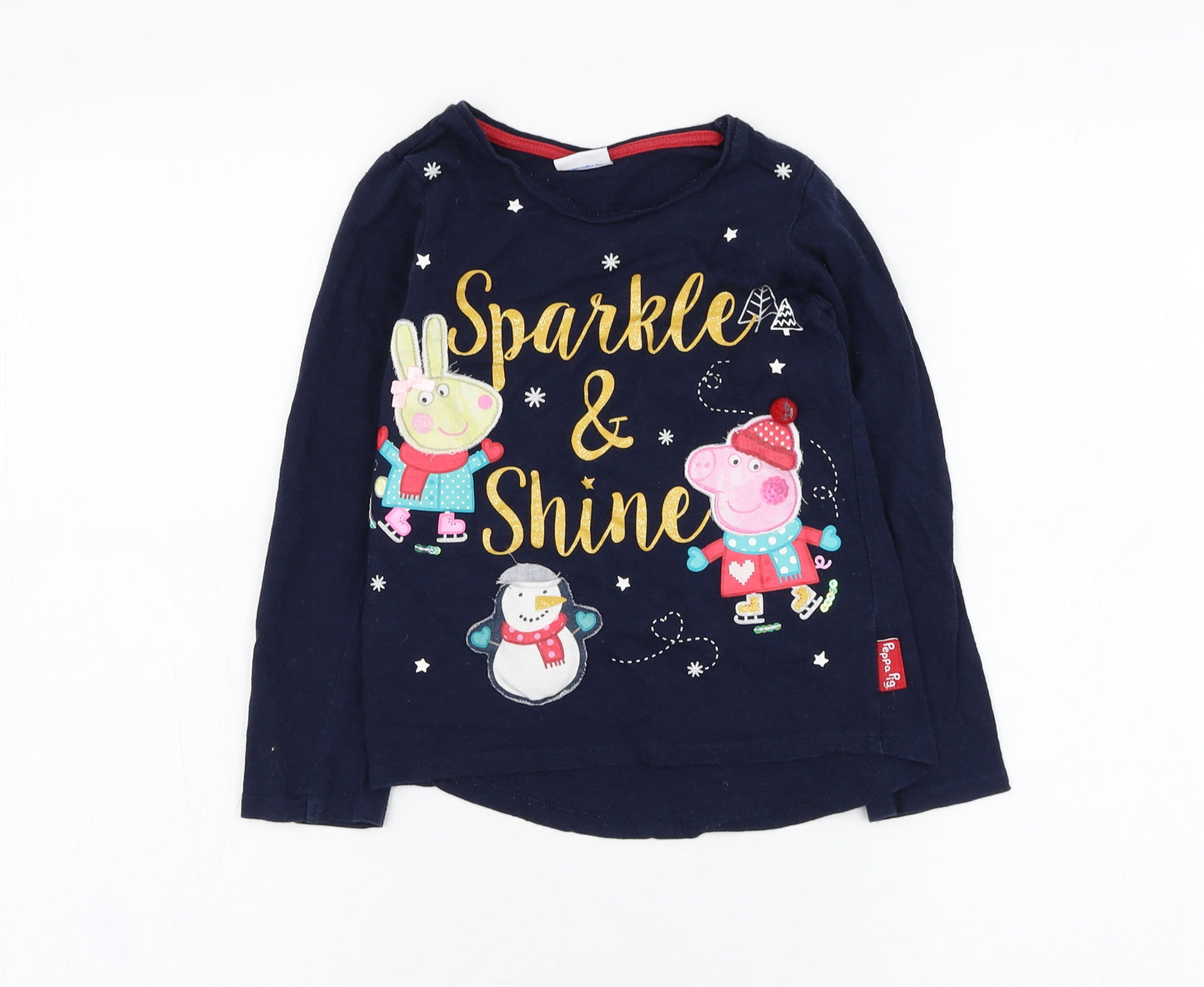 TU Girls Blue  Cotton Basic T-Shirt Size 5-6 Years Round Neck Pullover - Peppa Pig