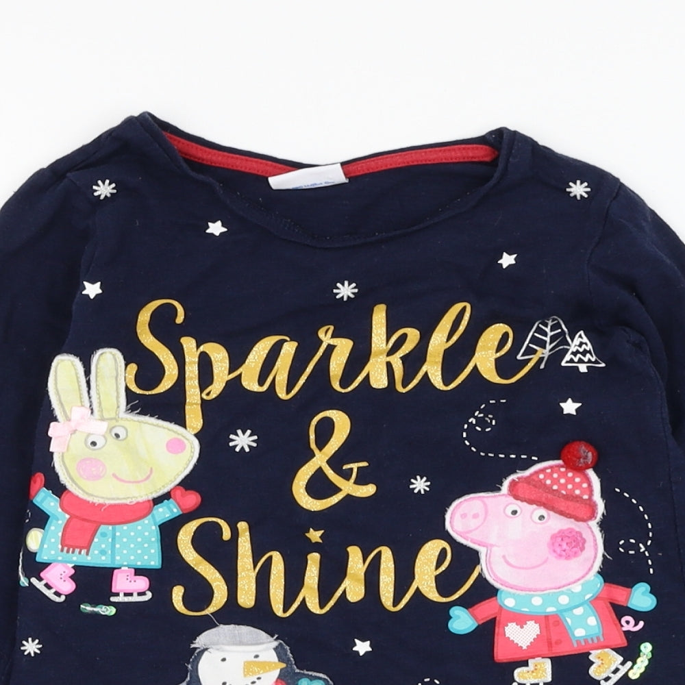 TU Girls Blue  Cotton Basic T-Shirt Size 5-6 Years Round Neck Pullover - Peppa Pig