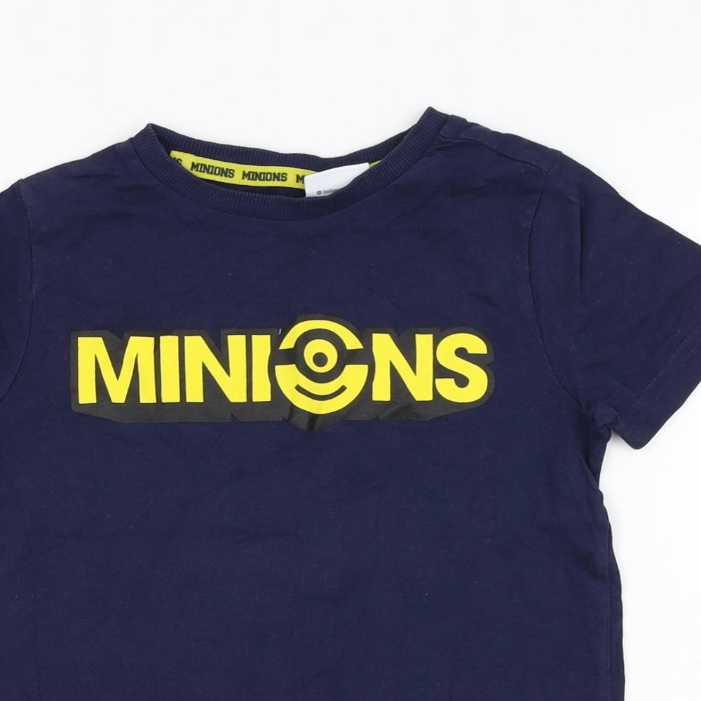 F&F Boys Blue  Cotton Basic T-Shirt Size 4-5 Years Round Neck Pullover - Minions