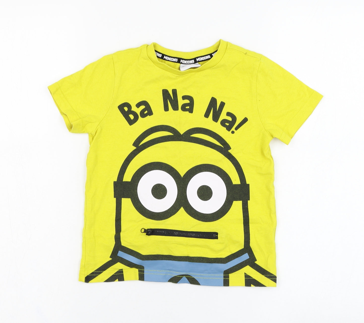 F&F Boys Yellow  Cotton Basic T-Shirt Size 5-6 Years Round Neck Pullover - Minions