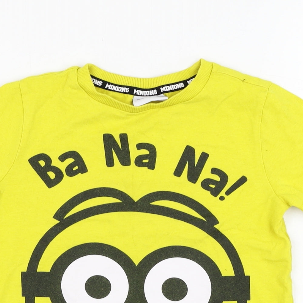 F&F Boys Yellow  Cotton Basic T-Shirt Size 5-6 Years Round Neck Pullover - Minions