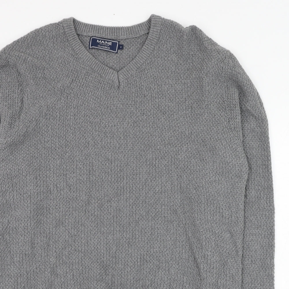 Debenhams Mens Grey V-Neck  Cotton Pullover Jumper Size S