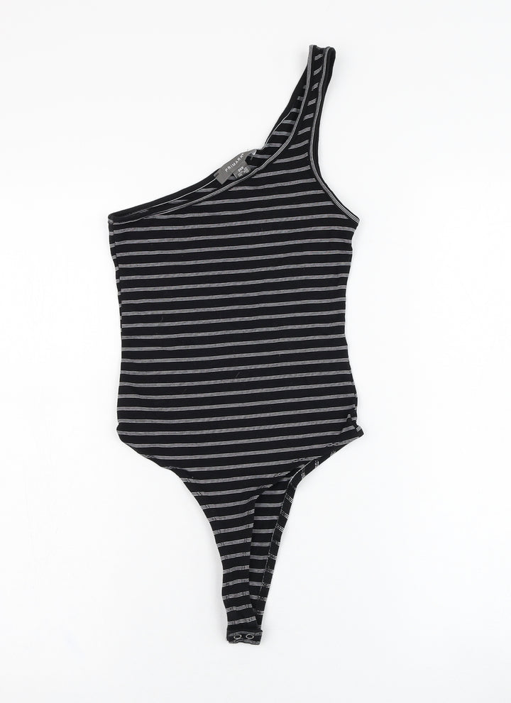 Primark Womens Black Striped Cotton Bodysuit One-Piece Size 4 Hook & Loop