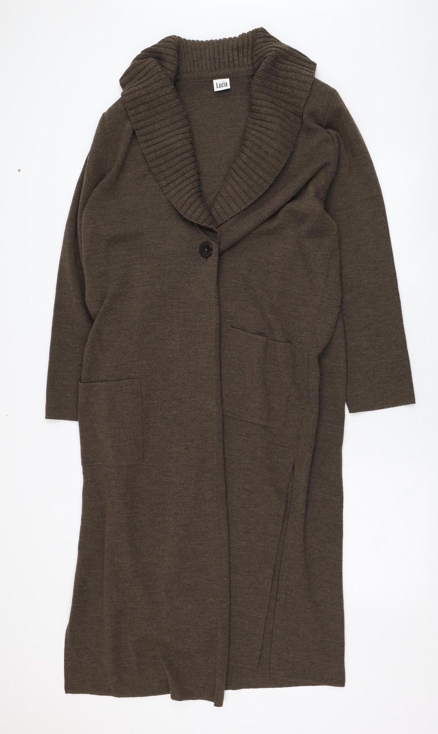 LUCIA Womens Brown  Wool Jumper Dress  Size 18  Roll Neck Button