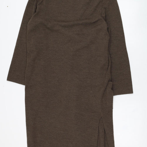 LUCIA Womens Brown  Wool Jumper Dress  Size 18  Roll Neck Button