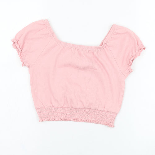 George Girls Pink  Cotton Basic Blouse Size 7-8 Years Round Neck Pullover