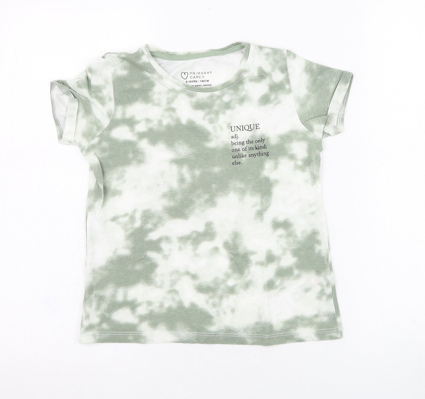 Primark Girls Green  Cotton Basic T-Shirt Size 9-10 Years Round Neck Pullover - Unique