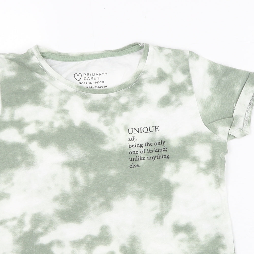 Primark Girls Green  Cotton Basic T-Shirt Size 9-10 Years Round Neck Pullover - Unique