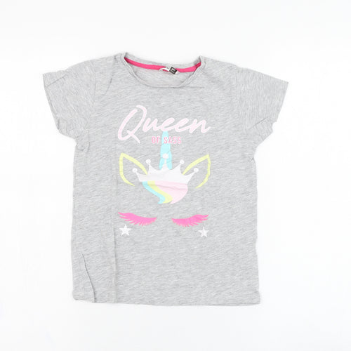 Pep&co Girls Grey  Cotton Basic T-Shirt Size 8-9 Years Round Neck Pullover - Queen of sass