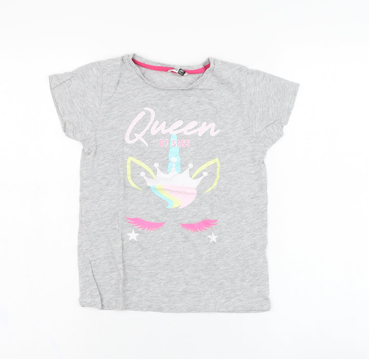Pep&co Girls Grey  Cotton Basic T-Shirt Size 8-9 Years Round Neck Pullover - Queen of sass