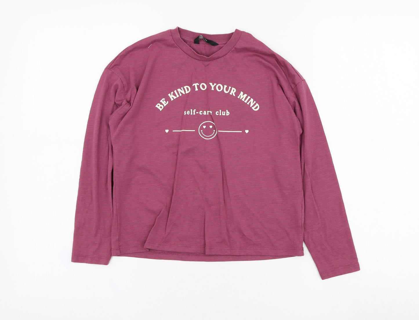 George Girls Pink  Cotton Basic T-Shirt Size 8-9 Years Round Neck Pullover - Slogan