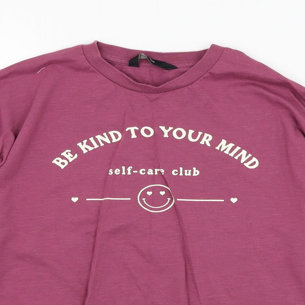 George Girls Pink  Cotton Basic T-Shirt Size 8-9 Years Round Neck Pullover - Slogan
