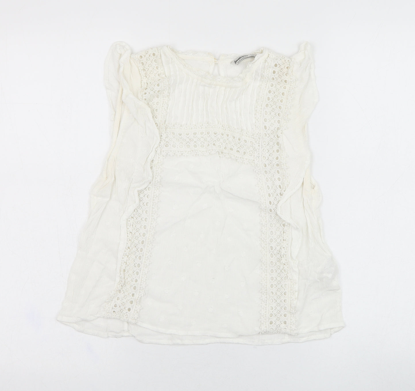 Stradivarius Womens Ivory  Cotton Basic Blouse Size M Round Neck