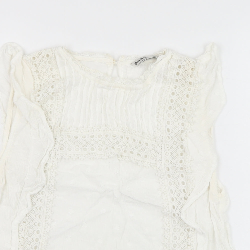 Stradivarius Womens Ivory  Cotton Basic Blouse Size M Round Neck