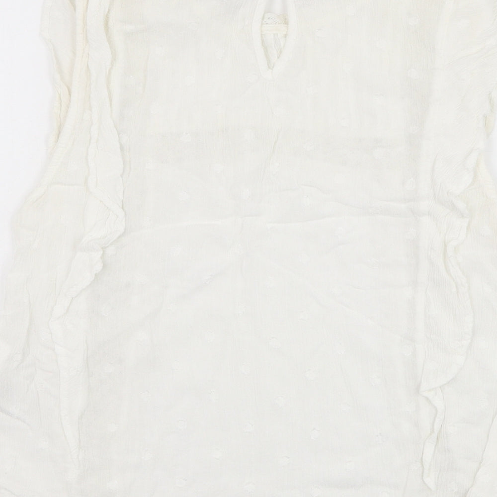 Stradivarius Womens Ivory  Cotton Basic Blouse Size M Round Neck