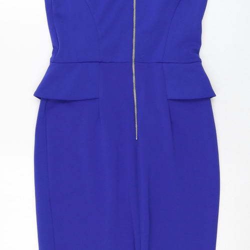 River Island Womens Blue  Polyester Pencil Dress  Size 10  Square Neck Zip