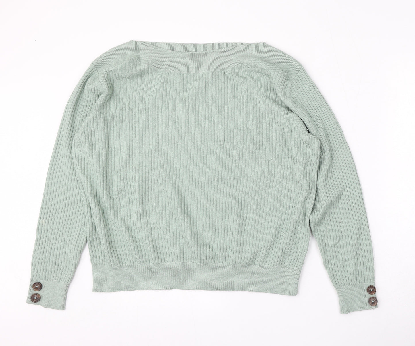 Nutmeg Womens Green Boat Neck  Viscose Pullover Jumper Size 14