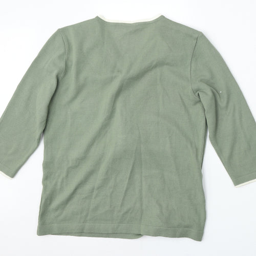 Preworn Womens Green V-Neck Striped Polyacrylate Fibre Cardigan Jumper Size 10